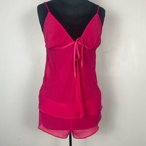 Y2K hot pink sheer two piece nightie set by Cabernet size x-large
